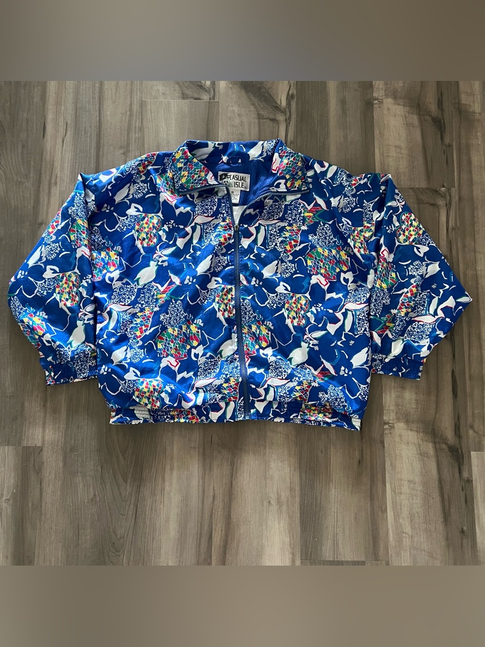 Vtg Casual Isle Windbreaker Jacket 80s 90s Geometric Abstract Neon Women’s Med